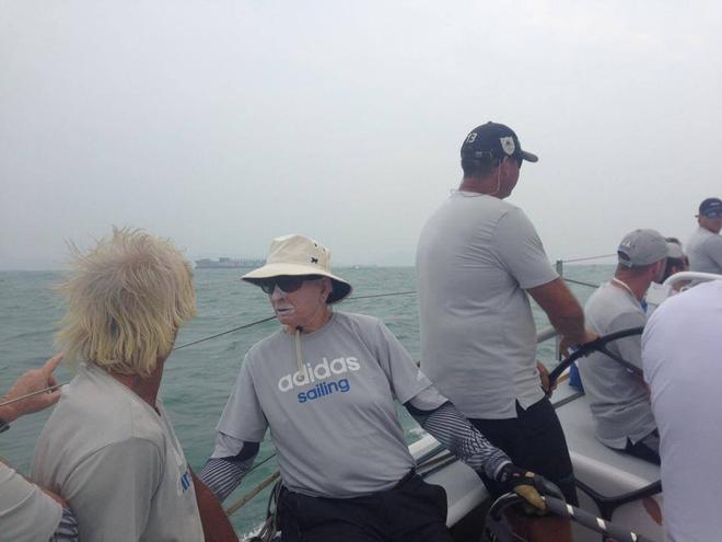 Syd Fischer (white cap) looking for breeze early this morning at the Audi Hong Kong to Vietnam Race © Team Ragamuffin https://www.facebook.com/RagamuffinYachting